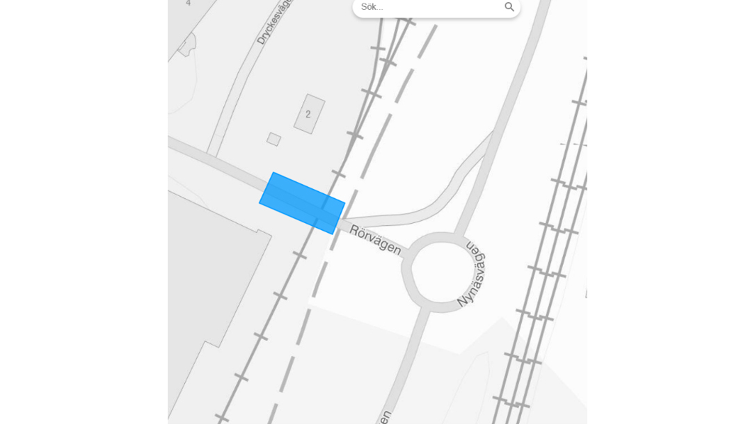 Kartbild som visar att Rörvägen är avstängd för trafik mellan den 15-19 maj