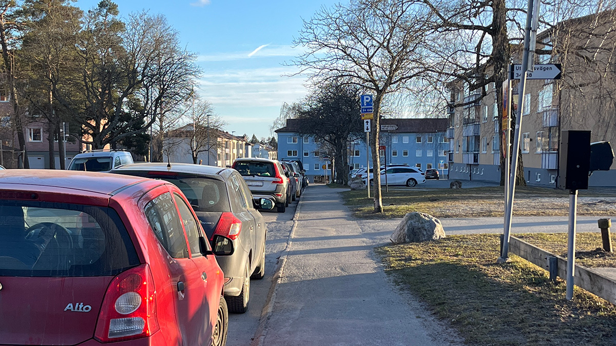 bilar parkerade på rad längs en gata