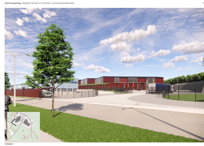 Illustration som visar planerad infart till område 1 väster om väg 73.