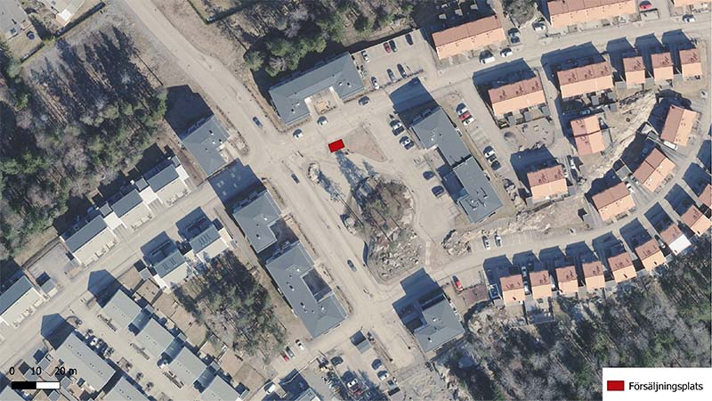 Kartvy med försäljningsplats utmarkerad vid Barents väg/Haugens gränd