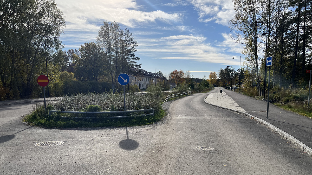 bilväg med refug i mitten