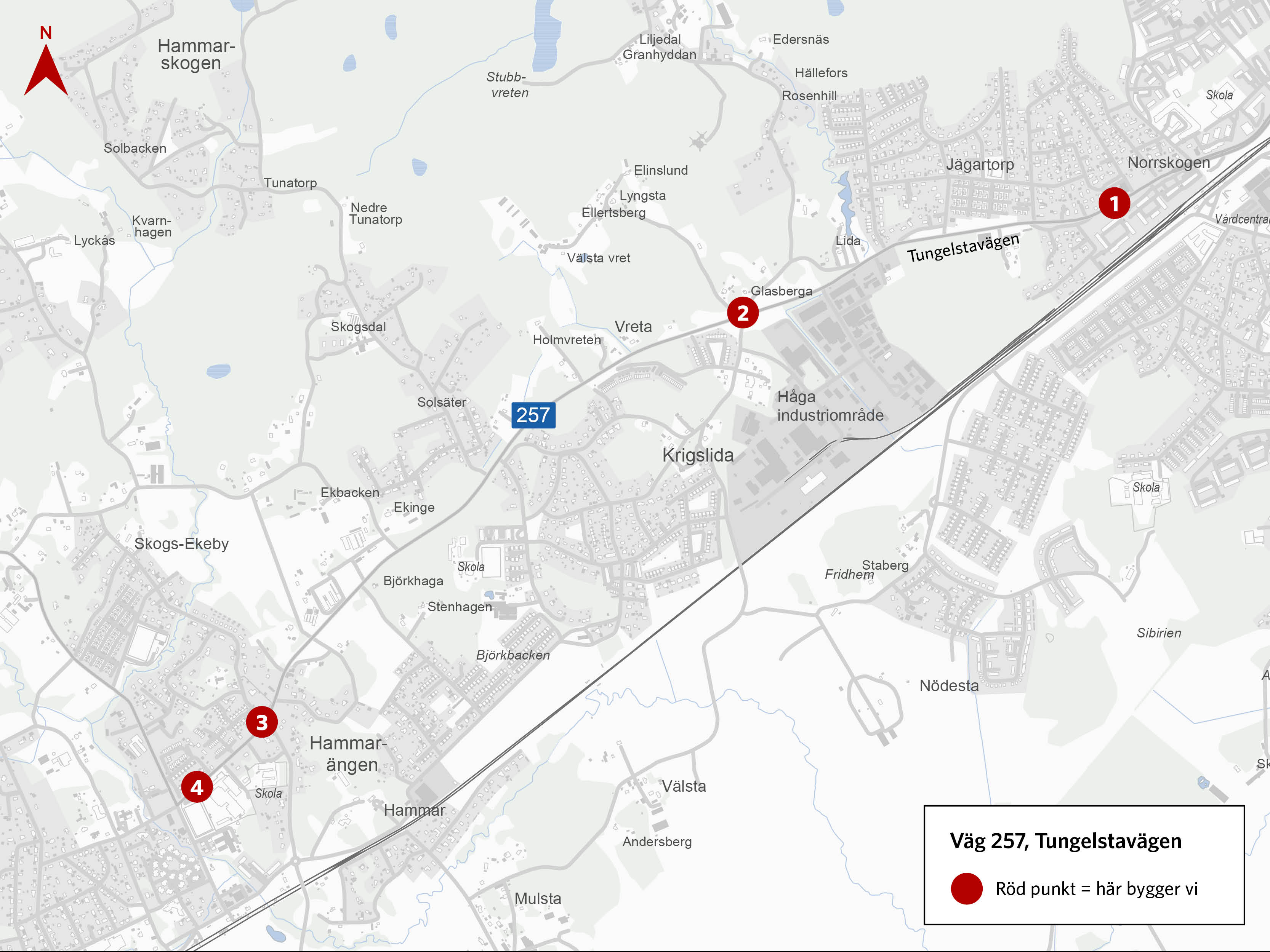 Karta som visar var Trafikverket planerar utföra arbeten